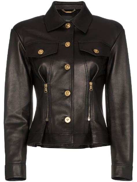 versace lederjacke nero|versace leather jacket women.